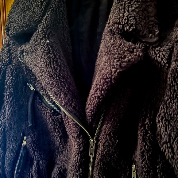 Free People So Cozy Slouchy Black Teddy Moto Jacket - Picture 2 of 5